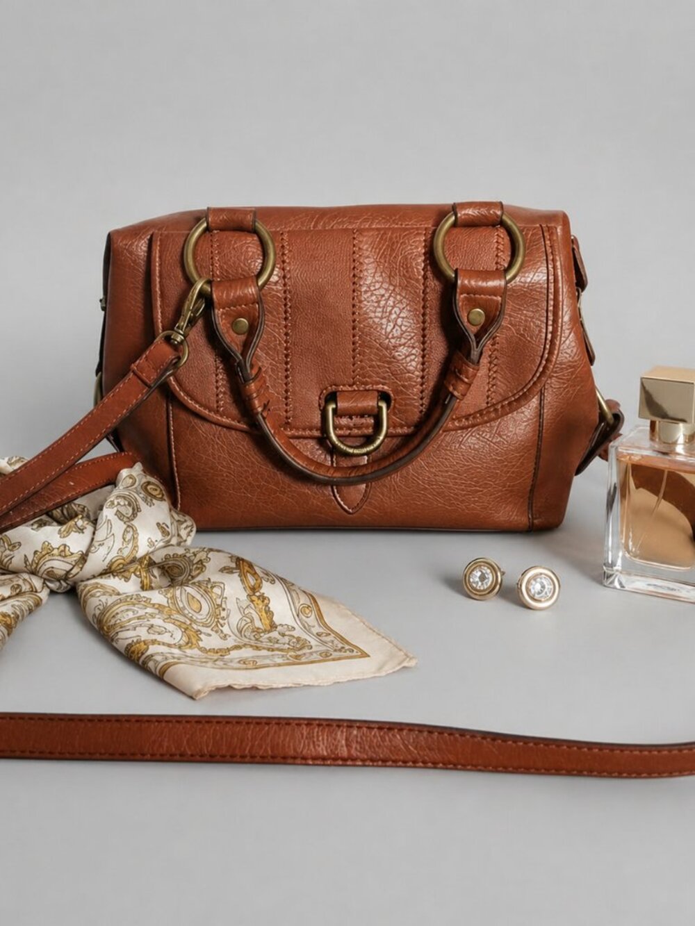 Frye and Co. Vegan Leather Satchel Crossbody Bag Cognac Brown Core Handbag